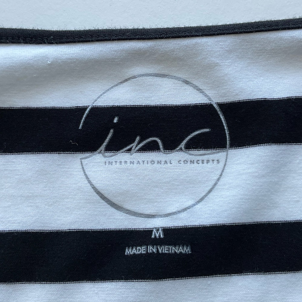 Nautical Stripe Top, Size M, Ruched Sleeves, Bodycon, Inc International Concepts - Picture 3 of 5
